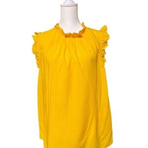 Ann Taylor Yellow Ruffle Sleeve Blouse Textured Cotton Blend Top Size L
